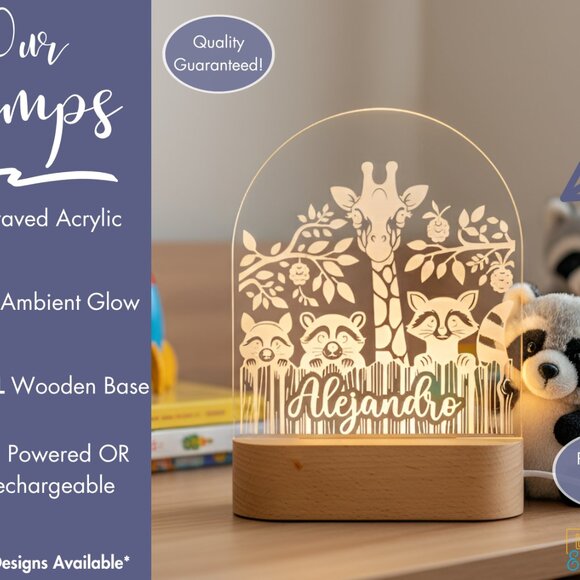 Personalized Raccoon Night Light – Custom LED Lamp Kids Room Decor - Picture 3 of 8